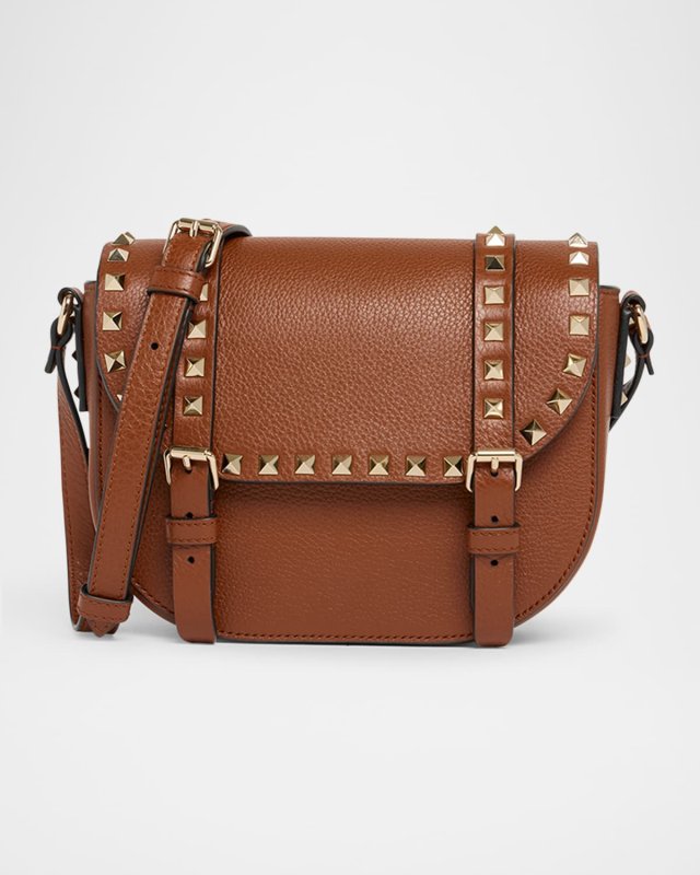 Small Rockstud Leather Saddle Crossbody Bag